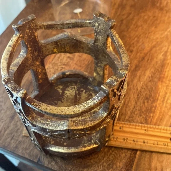 Brown gold bronze candle holder and glass insert home decor with cross design​​ - Picture 12 of 13